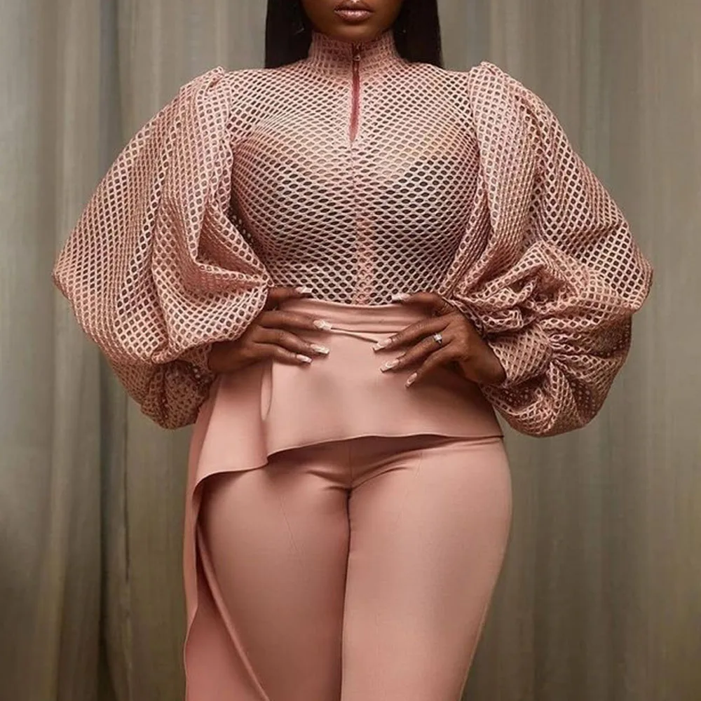2022 Summer Pink Blouse Sexy Office Lady Autumn Pullover Tops For Women African Fashion Winter Mesh See Through Sheer Blouses
2022 Summer Pink Blouse Sexy Office Lady Autumn Pullover Tops For Women African Fashion Winter Mesh See Through Sheer Blouses