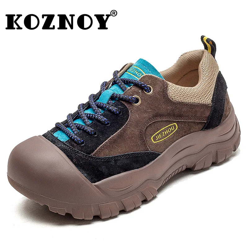 

Koznoy 4CM Cow Suede Genuine Leather High Brand Spring Vulcanize Retro Flats Loafers Autumn Big Toe Ergonomic Ethnic Women Shoes