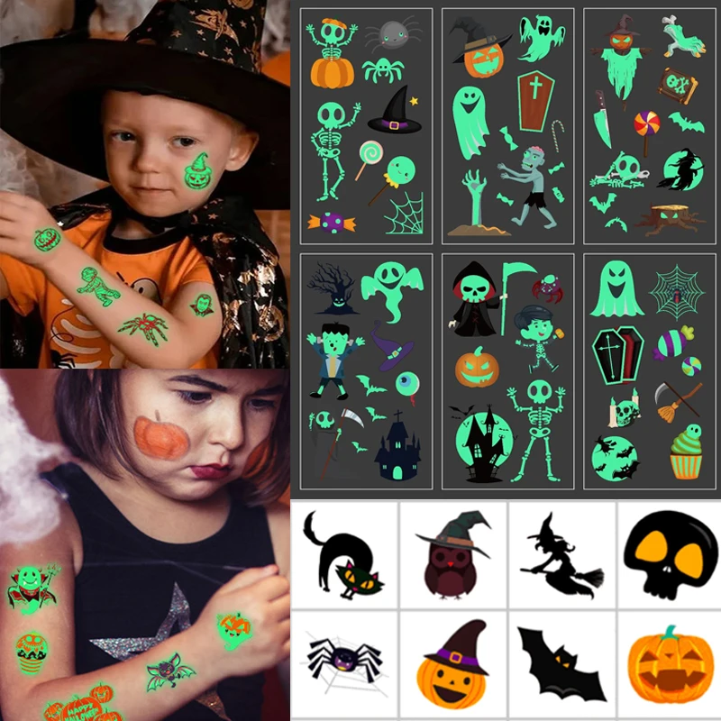 

Halloween Luminous Temporary Tattoos Pumpkin Ghost Waterproof glow Tattoo Sticker for Kids Favors Gifts Halloween Party Decor