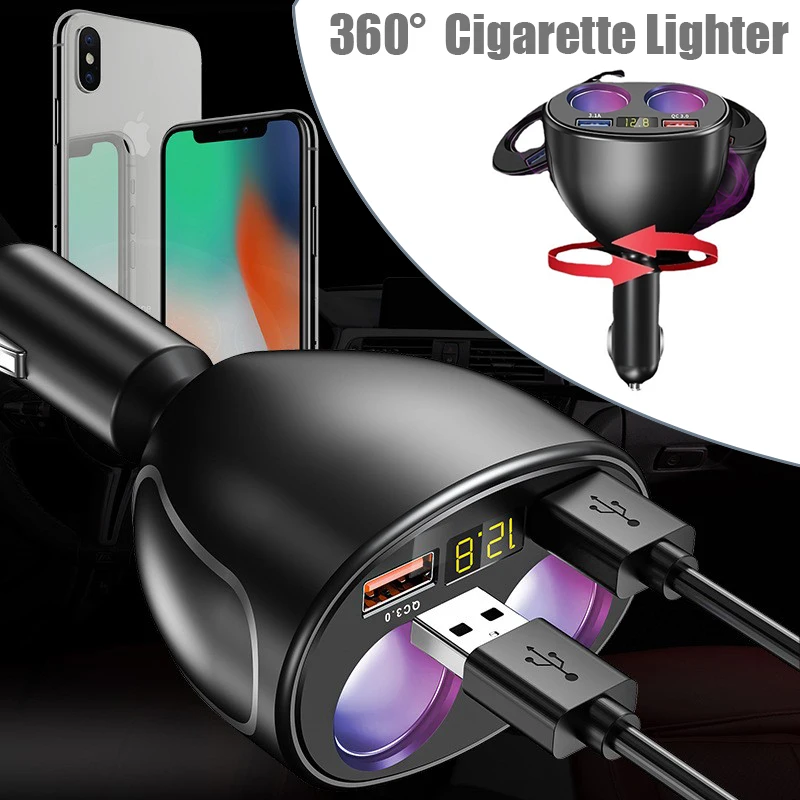 Universal 360°Rotatable Car Cigarette Lighter Socket Splitter Dual USB Ports Multifunctional Charger Adapter QC3.0 12-24V
Universal 360°Rotatable Car Cigarette Lighter Socket Splitter Dual USB Ports Multifunctional Charger Adapter QC3.0 12-24V