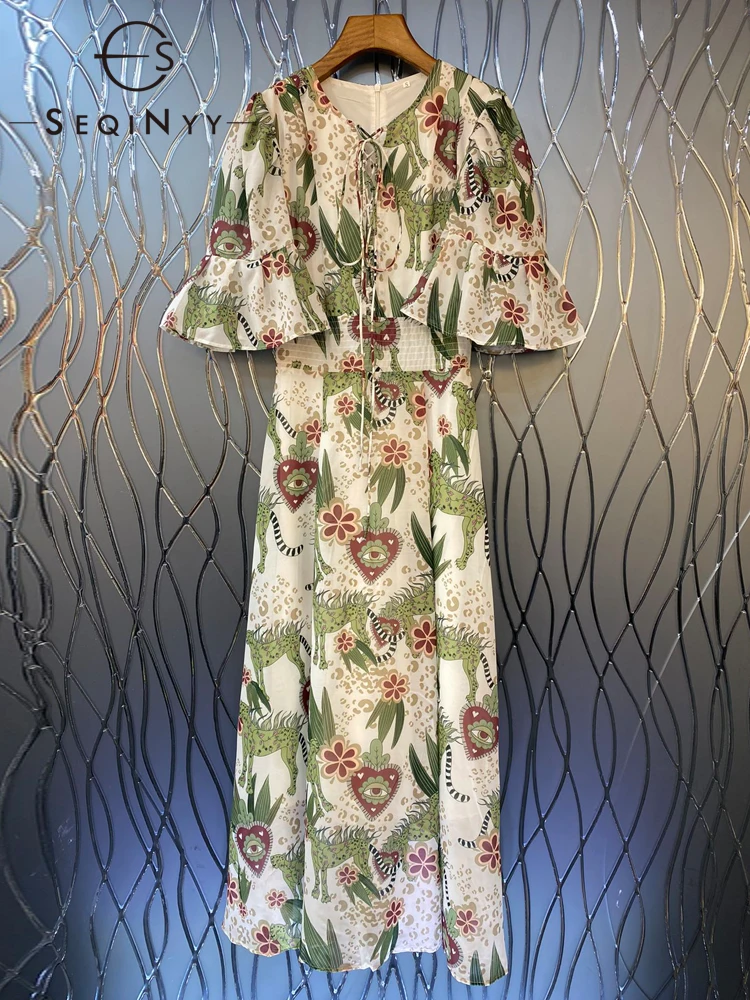 SEQINYY Casual Midi Dress Summer Spring New Fashion Design Women Runway High Street Flare Sleeve Lace-Up Vintage Flowers Print
SEQINYY Casual Midi Dress Summer Spring New Fashion Design Women Runway High Street Flare Sleeve Lace-Up Vintage Flowers Print