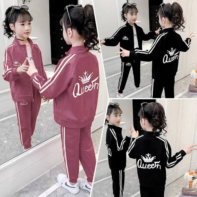 Girls Spring Autumn Clothes Set Kid Letter "queen" Zipper Coat+Striped Sports Pants 2 Pcs Outfits Children Loungewear Suit 3-14T
Girls Spring Autumn Clothes Set Kid Letter "queen" Zipper Coat+Striped Sports Pants 2 Pcs Outfits Children Loungewear Suit 3-14T