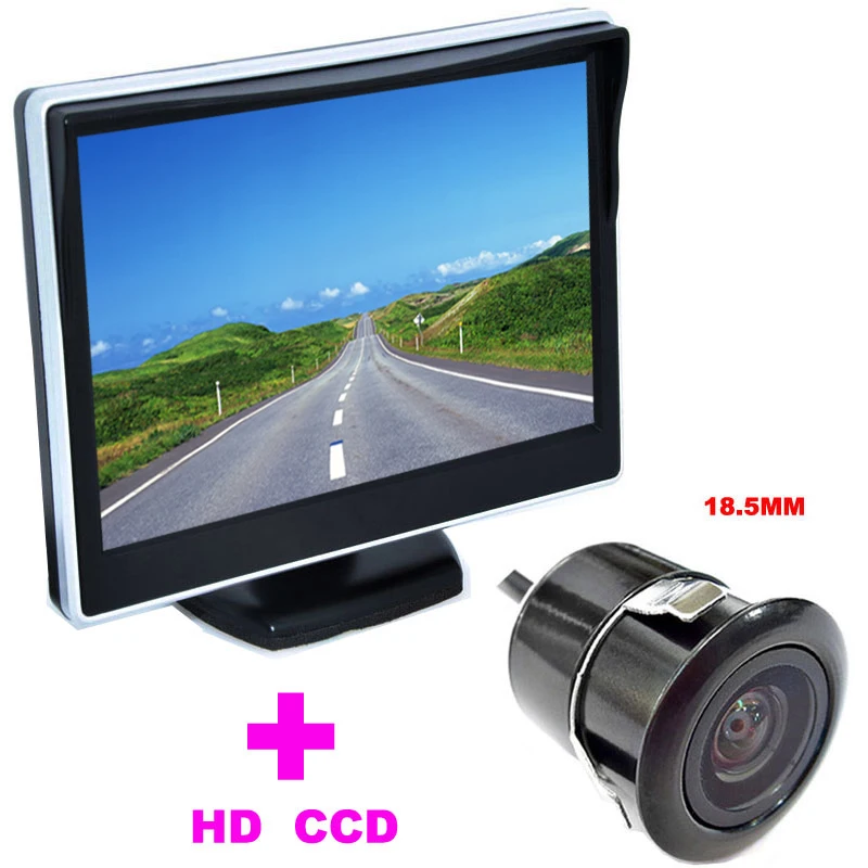 

18.5mm Car Rearview Camera CCD 170 Angle car backup camera 2 in 1 Auto Parking Assistance System 5" TFT LCD Car mirror Monitor