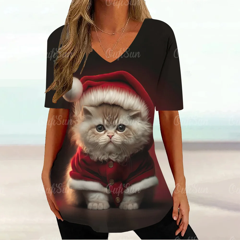 Merry Christmas V Neck Women T-Shirts Cat Print Funny Short Sleeve Harajuku Y2k Tops Fashion Oversized Casual Female Clothes
Merry Christmas V Neck Women T-Shirts Cat Print Funny Short Sleeve Harajuku Y2k Tops Fashion Oversized Casual Female Clothes