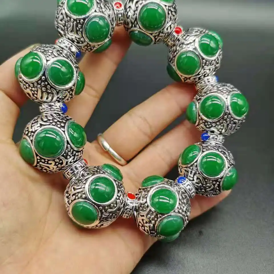 

Natural Jewel Inlaid Bracelets Jade Jewelry Green chalcedony Fashion Jeweller Accessories