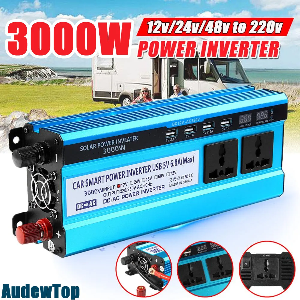 3000W Car Inverter Power Voltage Convertor Transformer DC12V 24V 48V To AC 220V Solar Double LCD Display 4USB Inverter
3000W Car Inverter Power Voltage Convertor Transformer DC12V 24V 48V To AC 220V Solar Double LCD Display 4USB Inverter
