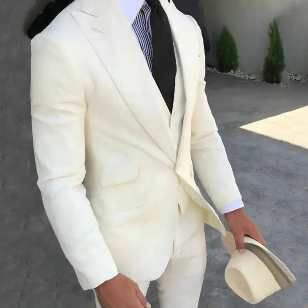 New Ivory Mens Suits Man Latest Coat Pant Designs Blazers Groom Wedding Tuxedos Peaked Lapel Bridegroom Wear Prom Party 3 Pieces
New Ivory Mens Suits Man Latest Coat Pant Designs Blazers Groom Wedding Tuxedos Peaked Lapel Bridegroom Wear Prom Party 3 Pieces
