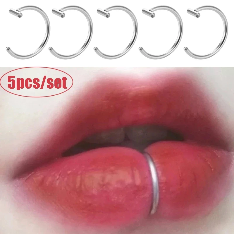 

5pcs Lip Ring Fake Piercing Surgical Steel Ear Nose Clip Septum Lip Hoop Mouth Non Piercing Punk Cuff Earring Women Body Jewelry