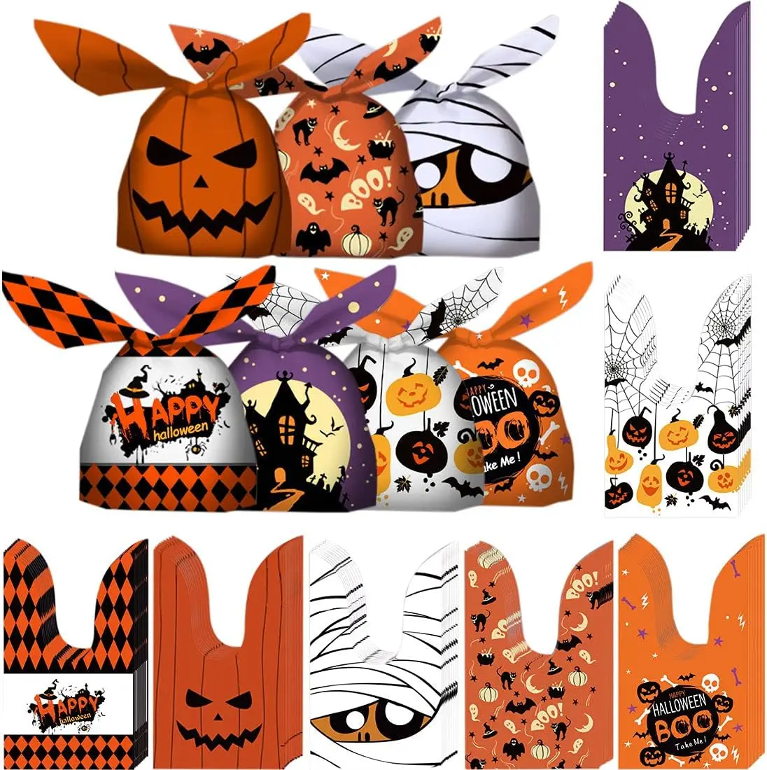 Halloween Treats Bags with Stickers,Halloween Candy Bags for Trick or Treating Halloween Goodie Bags for Kids, Candies, Snacks 
Halloween Treats Bags with Stickers,Halloween Candy Bags for Trick or Treating Halloween Goodie Bags for Kids, Candies, Snacks