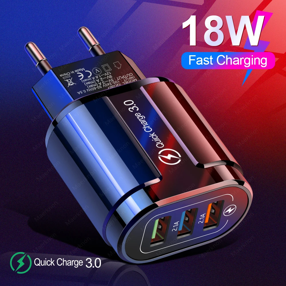 USB Charger Quick Charge 3.0 18W 3 Port USB Fast Charging Phone Charger Adapter For Xiaomi Huawei Samsung Universal Wall Charger
USB Charger Quick Charge 3.0 18W 3 Port USB Fast Charging Phone Charger Adapter For Xiaomi Huawei Samsung Universal Wall Charger