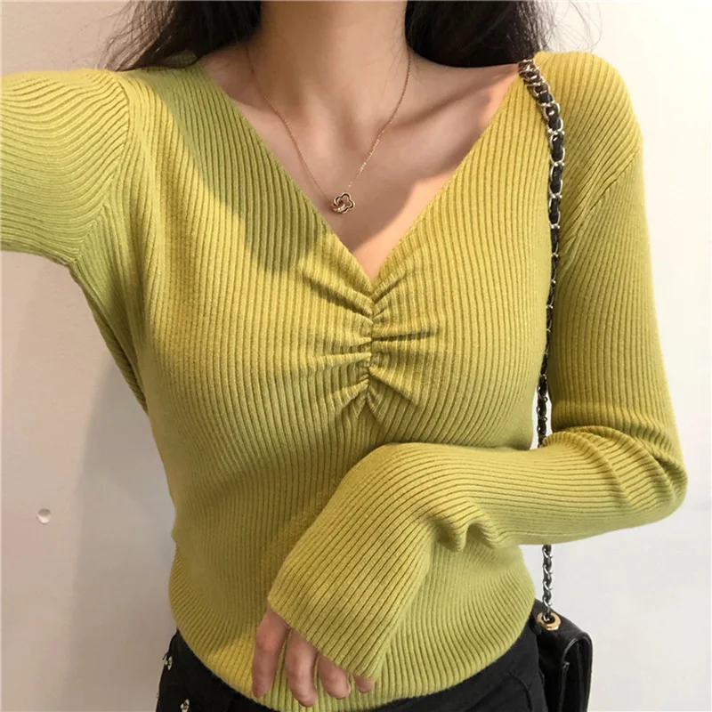 new Women 2022 Autumn Sweater Women V-Neck Pleated Chest Sweaters Knitted Pullovers Long Sleeve V-neck Sweater For Women
new Women 2022 Autumn Sweater Women V-Neck Pleated Chest Sweaters Knitted Pullovers Long Sleeve V-neck Sweater For Women