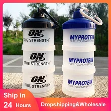 3-layer Portable Protein Powder Box Funnel Powder Box Fitness Supplement Bottle Handle Layered Storage Medicine Box Snack Can