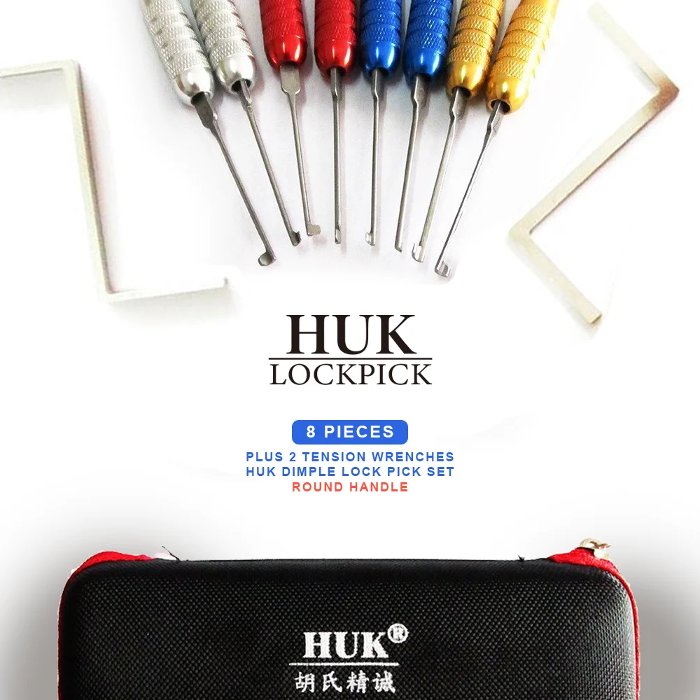 

HUK 8 Pieces Dimple Lock Pick Round Color Handle Set And Great Tool KABA Single Pick Tension Wrenches For Newbie Locksmith