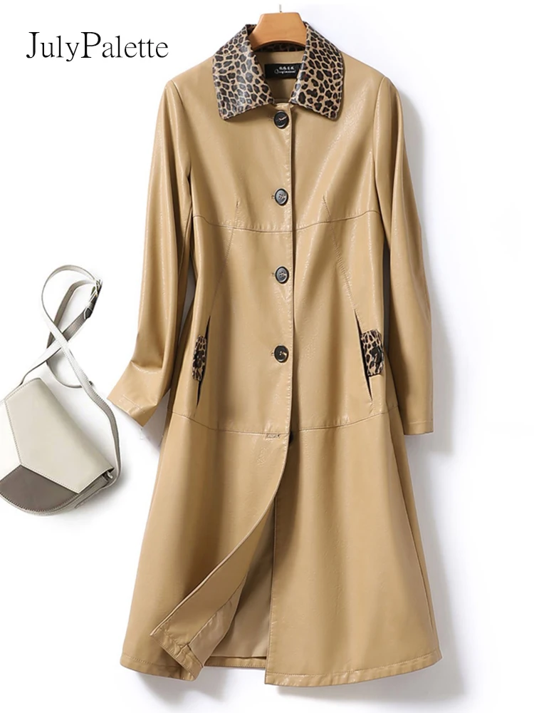 Julypalette Genuine Leather Long Trench Coats Women's Leopard Lapel Single-breasted Sheepskin Outwear 2022 Autumn Female Clothes
Julypalette Genuine Leather Long Trench Coats Women's Leopard Lapel Single-breasted Sheepskin Outwear 2022 Autumn Female Clothes