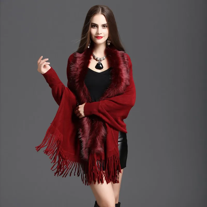 Fake Fox Fur Collar Cashmere Sweater Cloak Long Thick Knitted Tassel Long Cloak Cardigan Ladies Elegant Coat Cloak
Fake Fox Fur Collar Cashmere Sweater Cloak Long Thick Knitted Tassel Long Cloak Cardigan Ladies Elegant Coat Cloak
