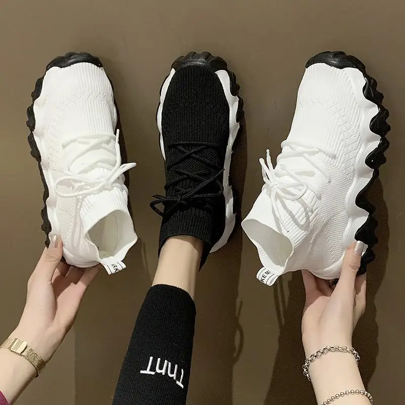

2022New Spring and Autumn Korean Style Trendy Shoes All-match Hight-Top Platform Ins Sports Dad Shoes