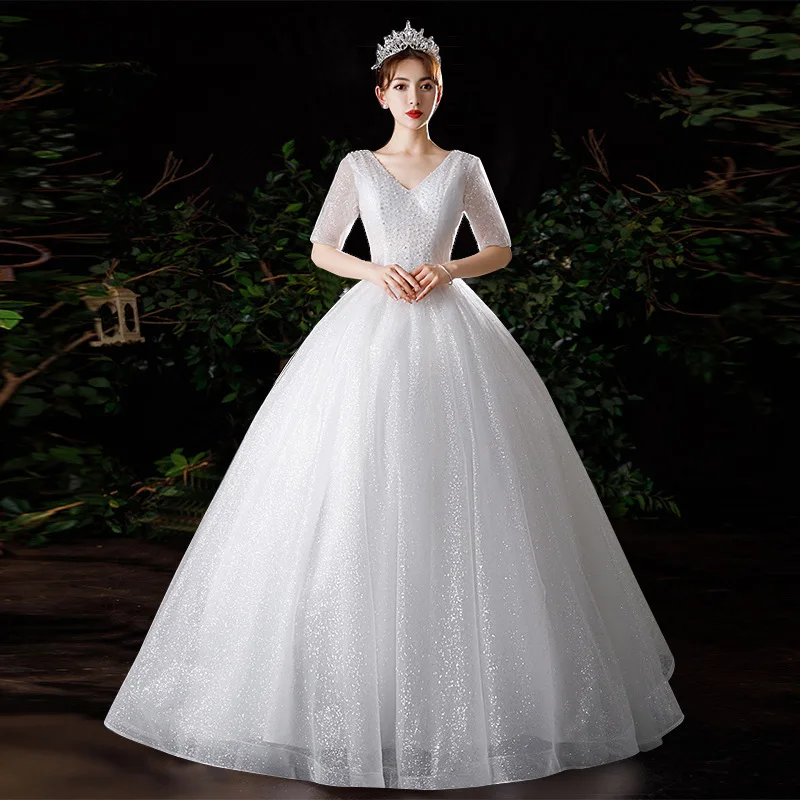 2022 New V Neck Wedding Dress Simple Sequins Shining Princess Ball Gown Plus Size Slim Bridal Dresses Lace Up Vestido De Noiva
2022 New V Neck Wedding Dress Simple Sequins Shining Princess Ball Gown Plus Size Slim Bridal Dresses Lace Up Vestido De Noiva