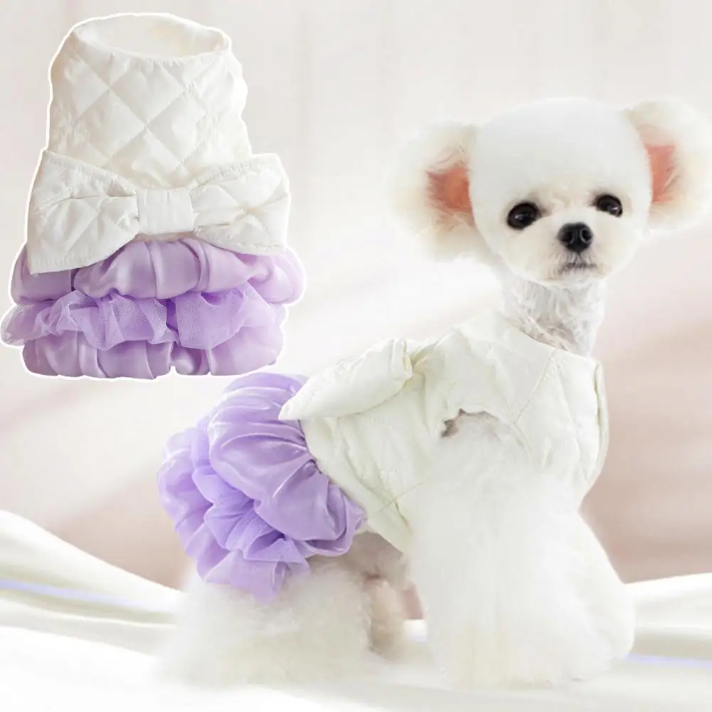 

Pets Clothes Fashion Hem Bow-knot Design Soft Comfortable Universal Keep Warm Acrylic Sweet Ladylike Dog Dress for Outdoor
