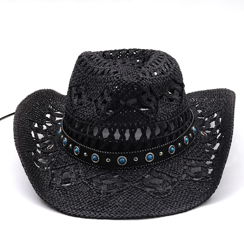 

Lady Summer Cowboy Straws Hat Wide Brim Man Cap Sombrero Fashionable Hollow Fishing Travel Vacation Sunscreen Caps