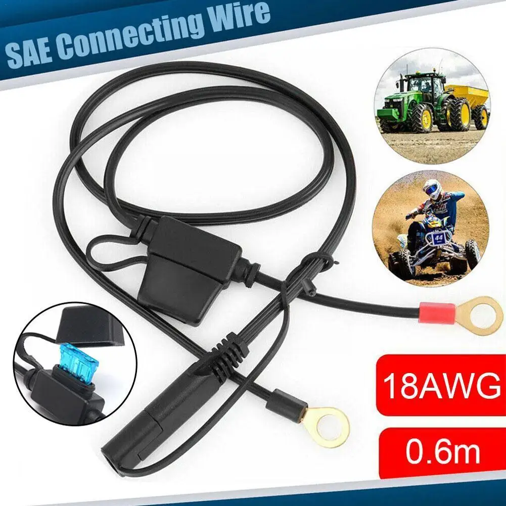 

18AWG SAE Quick Disconnect To O Ring Terminal Harness Connecter with 15A Fuse for Battery Charger Cable Connector D7H7