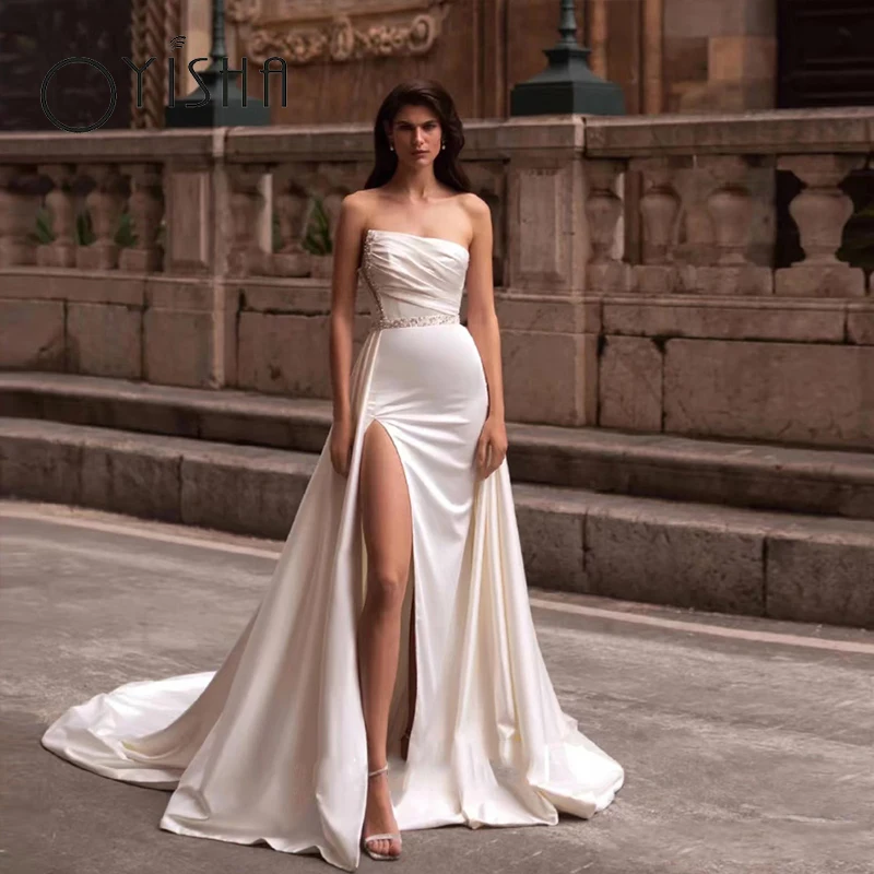 OYISHA Sexy Mermaid Satin Wedding Dresses Sweetheart Pleated Boho Robe De Mariée High Slit Side Beach vestido de noiva For Women
OYISHA Sexy Mermaid Satin Wedding Dresses Sweetheart Pleated Boho Robe De Mariée High Slit Side Beach vestido de noiva For Women