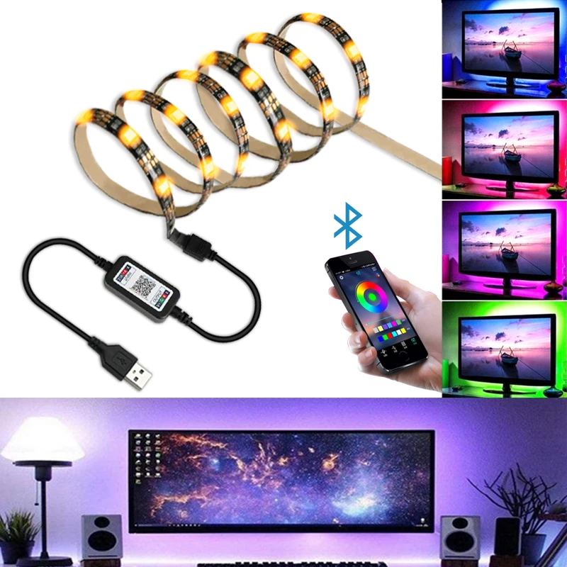 RGB 5050 Led Strip Light Bluetooth App Music Sync 5V USB Tape Flexible Ribbon Diode for TV Backlight Gaming Room Decoration
RGB 5050 Led Strip Light Bluetooth App Music Sync 5V USB Tape Flexible Ribbon Diode for TV Backlight Gaming Room Decoration