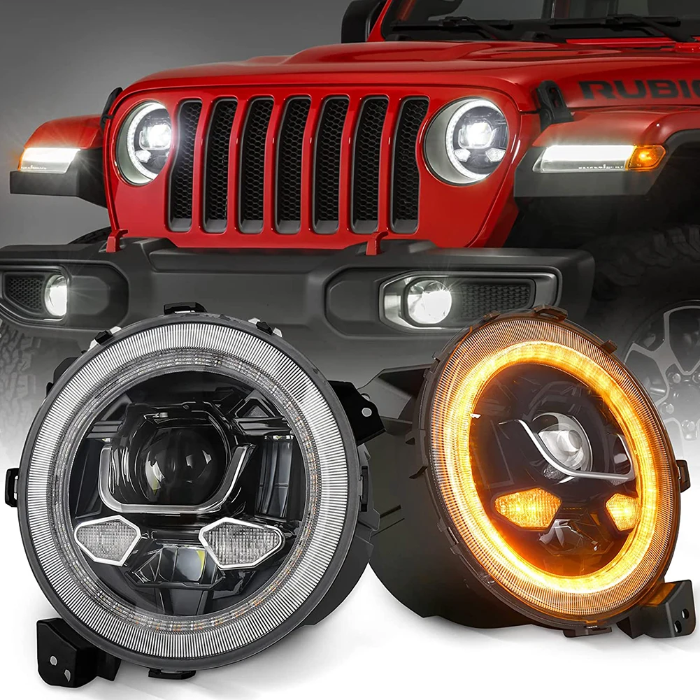 

9 Inch Halo Headlights with DRL Turn Signal Welcome Light High Low Beam LED Light for 2018-2021 -Wrangler JL JLU Gladiator JT