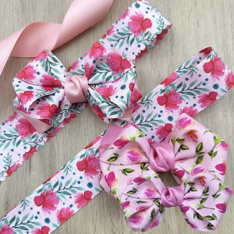 

38MM 18Yards Pink Lily Flower Double-faced Ribbons Hair Bows DIY Crafts Handmade Accessories Gift Wrapping
