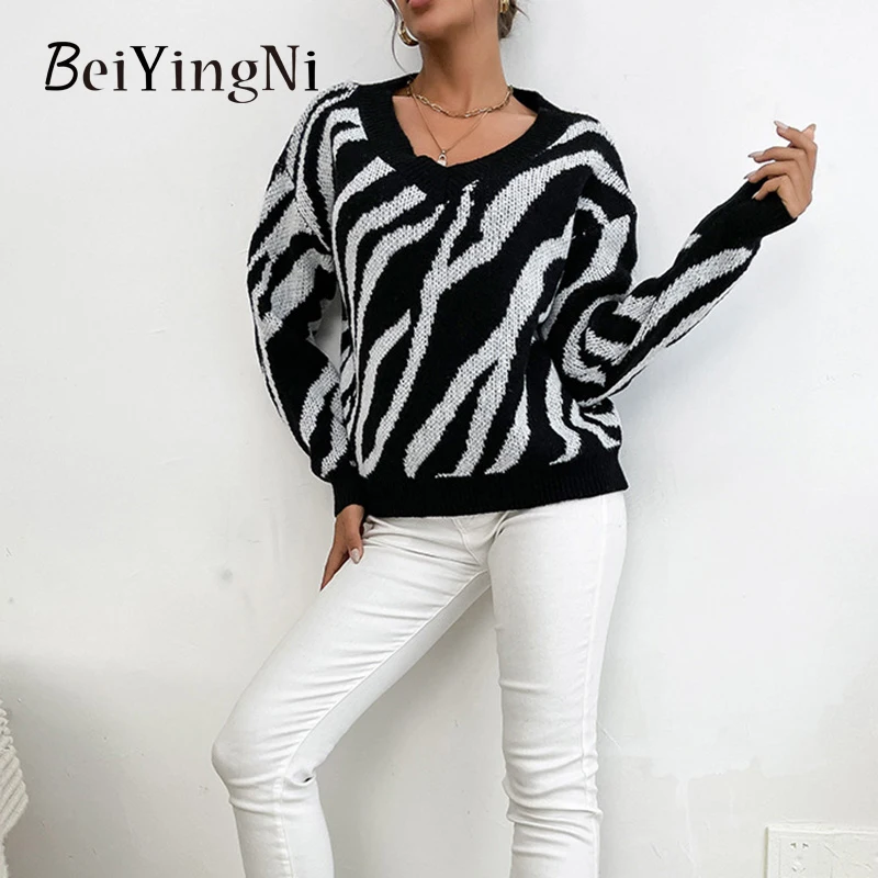 Beiyingni Autumn Winter Women's Sweater V-neck Long Sleeve Leopard Knitting Warm Pullover Female Fashion Casual Thicken Jumper
Beiyingni Autumn Winter Women's Sweater V-neck Long Sleeve Leopard Knitting Warm Pullover Female Fashion Casual Thicken Jumper