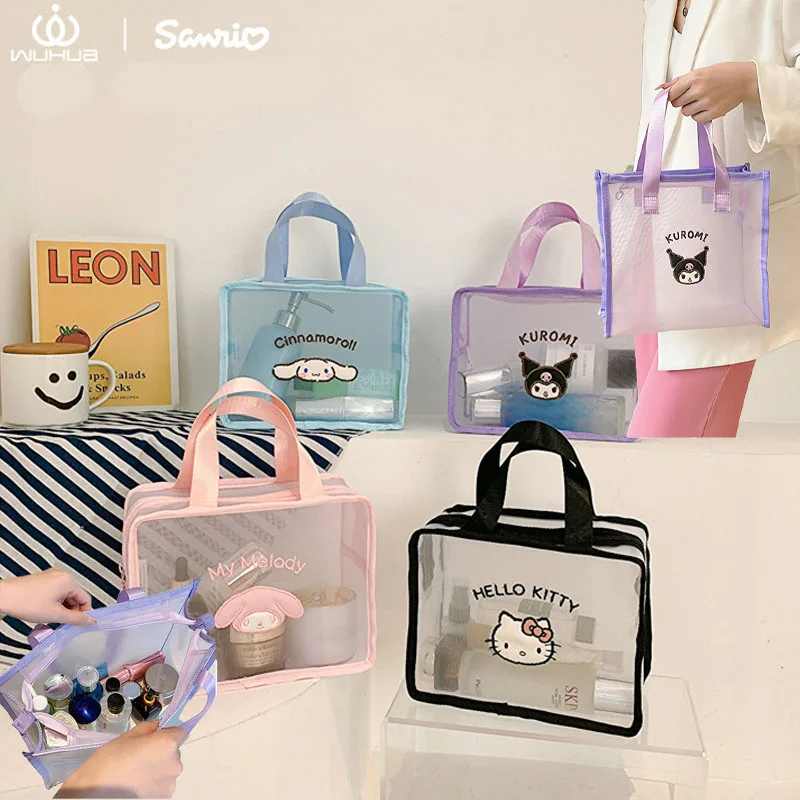 

Kawaii Sanrio Hello Kitty Kuromi Cinnamoroll Transparent Zipper Cosmetic Bag Travel Bath Wash Toiletry Storage Bags Tote Bag