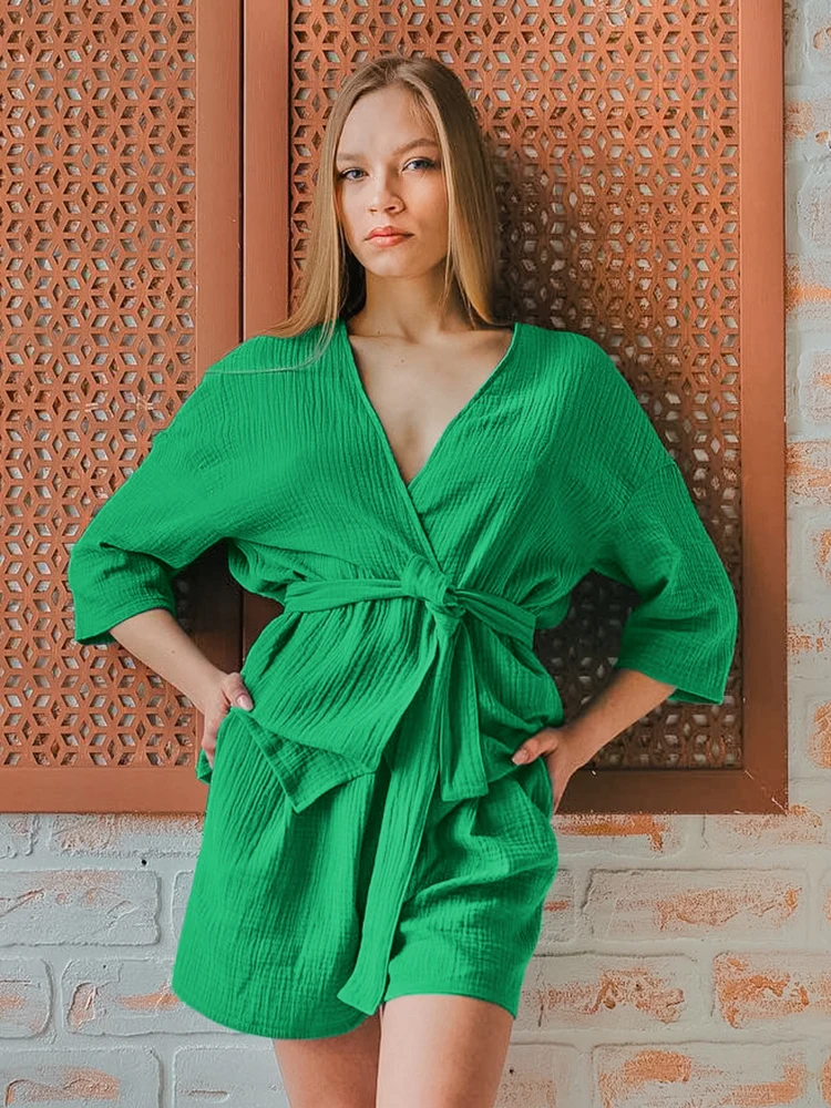 Комплект хлопковой одежды Hiloc с шортами Женский, пикантная одежда для сна, комплект из 2 предметов с рукавом три четверти, женская одежда для ... 
Комплект хлопковой одежды Hiloc с шортами Женский, пикантная одежда для сна, комплект из 2 предметов с рукавом три четверти, женская одежда для ...