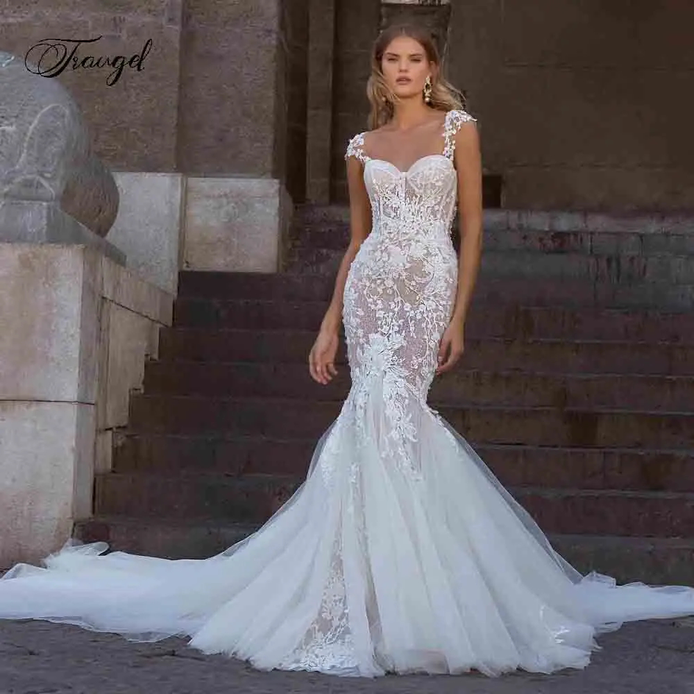 Traugel Sexy Sweetheart Illusion Lace Mermaid Wedding Dresses Exquisite Applique Beaded Court Train Trumpet Bridal Gown
Traugel Sexy Sweetheart Illusion Lace Mermaid Wedding Dresses Exquisite Applique Beaded Court Train Trumpet Bridal Gown