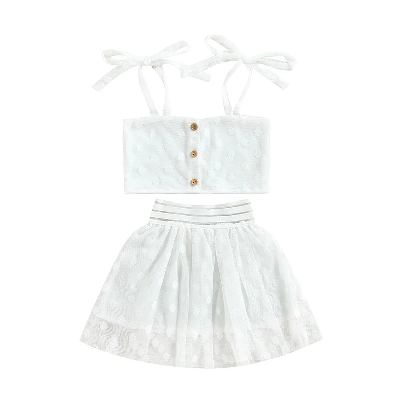 Kids Girls Summer Clothes Outfits Dot Tie-Up Straps Buttons Sleeveless Sling Tank Tops and Mesh Skirts 2Pcs Suit
Kids Girls Summer Clothes Outfits Dot Tie-Up Straps Buttons Sleeveless Sling Tank Tops and Mesh Skirts 2Pcs Suit