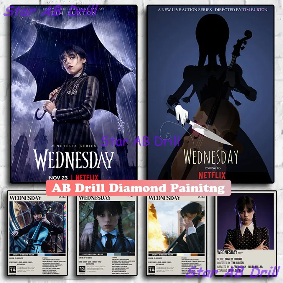 

5D Wednesday Addams Movie AB Drill Diamond Art Painting American Fantasy Comedy TV Drama DIY Cross Stitch Kit Home Decor Gifts