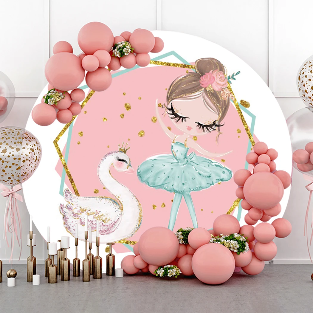 

Laeacco White Swan Ballet Girls Birthday Backdrop Watercolor Gold Dots Baby Shower Portrait Customized Photography Background