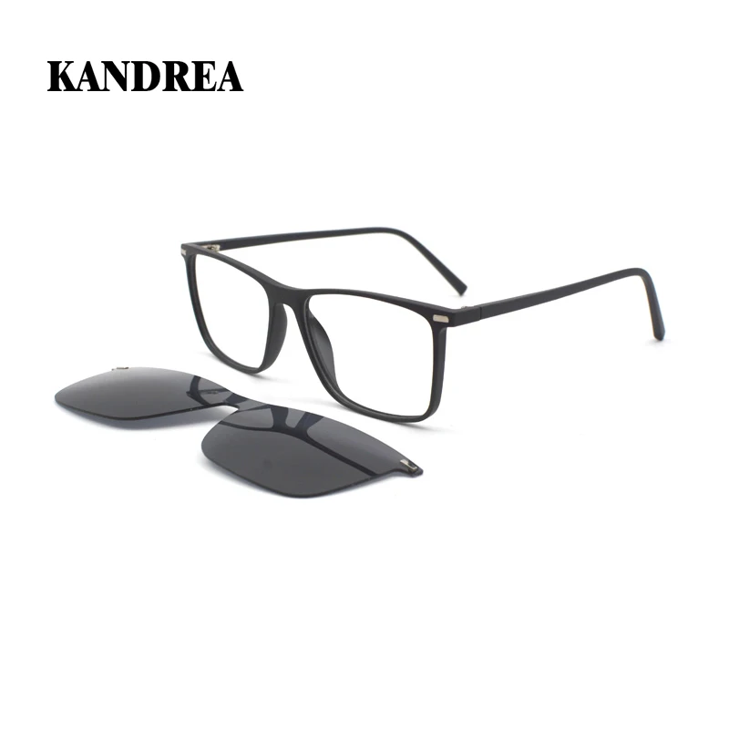 

KANDREA Vintage 2 In 1 Sunglasses Magnet Polarized Clip Glasses Frame Men Women Retro TR90 Eyewear Square Eyeglasses C8004