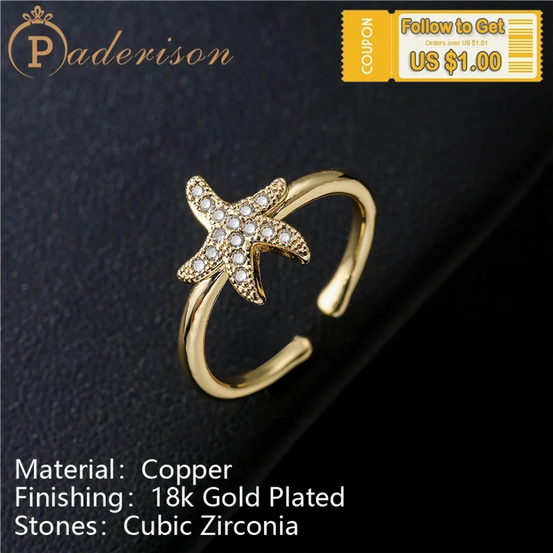 Ins Style Simple Cute Starfish Opening Ring For Women Copper 18k Gold-Plated Shiny Zircon Lovely Starfish Ring Party Gift
Ins Style Simple Cute Starfish Opening Ring For Women Copper 18k Gold-Plated Shiny Zircon Lovely Starfish Ring Party Gift