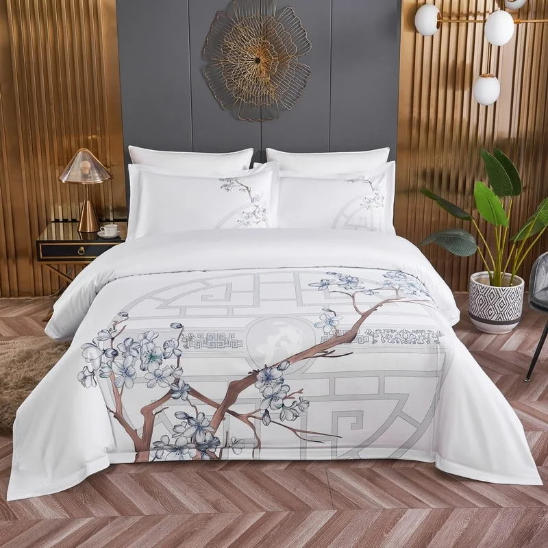 4/6 шт., Комплект постельного белья из хлопка, с принтом цветов 
4/6 шт., Комплект постельного белья из хлопка, с принтом цветов