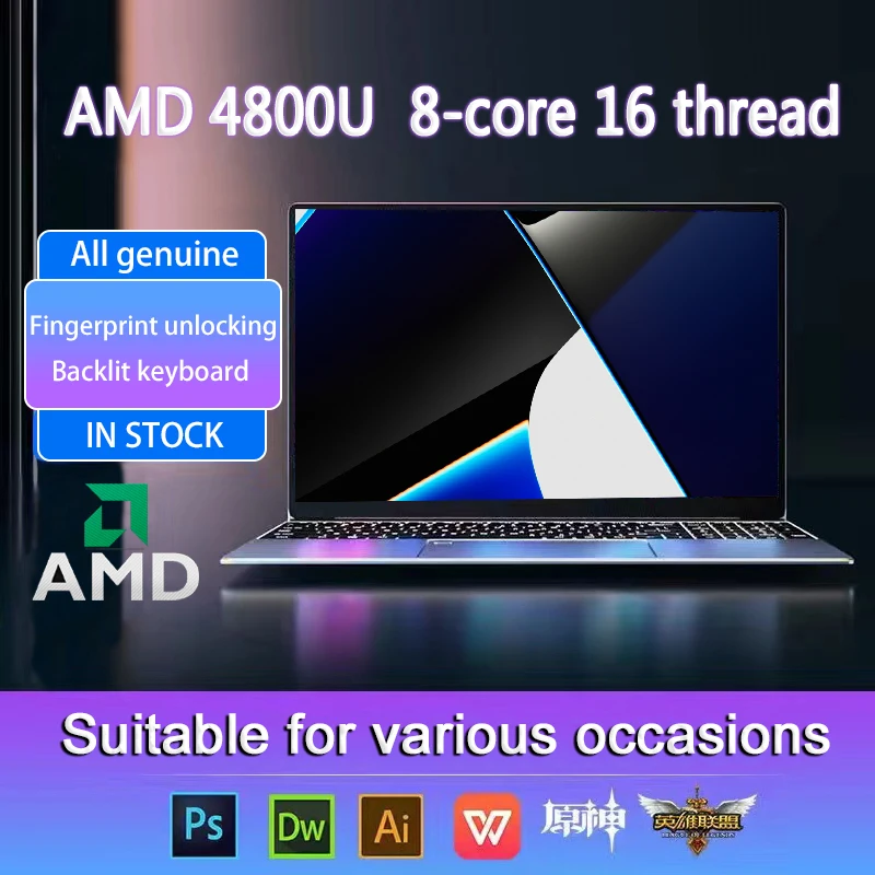 

Laptop AMD Ryzen 7 4800U 15.6 Inch Laptop Max Ram 36GB Rom 2TB SSD Windows 10 11 Pro 1920*1080 HDMI 5G WIFI Portable Netbook
