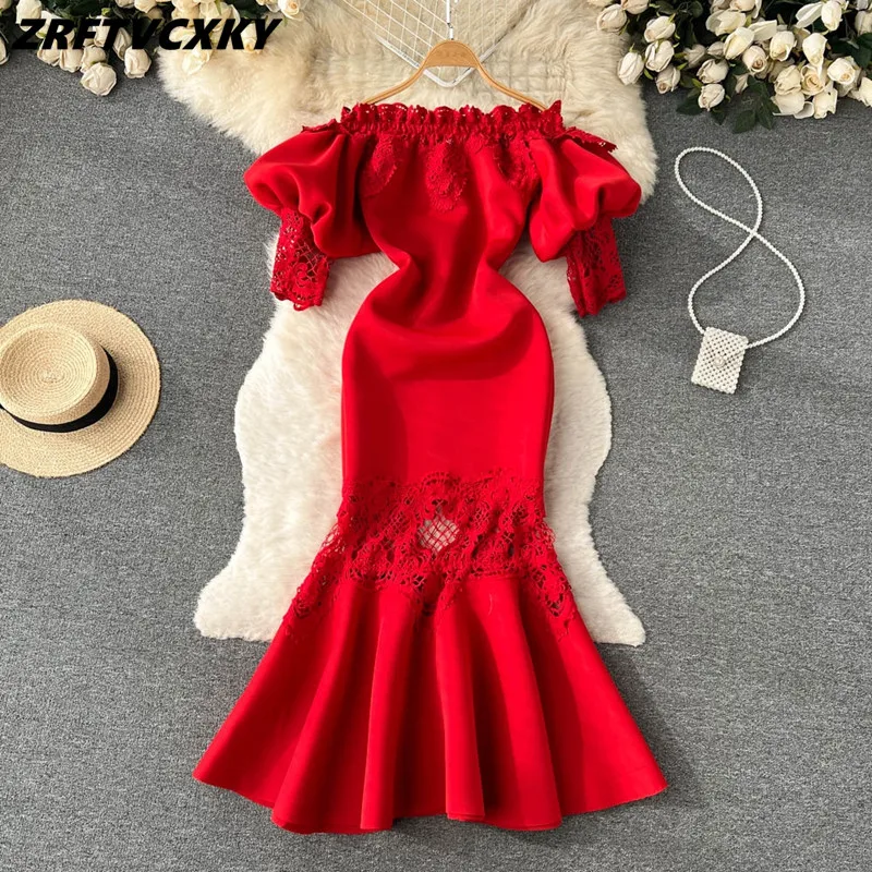 Luxury Celebrity Party Dresses For Women 2023 Spring Summer Sexy Off Shoulder Puff Sleeve Lace Patchwork Bodycon Fishtail Dress
Luxury Celebrity Party Dresses For Women 2023 Spring Summer Sexy Off Shoulder Puff Sleeve Lace Patchwork Bodycon Fishtail Dress
