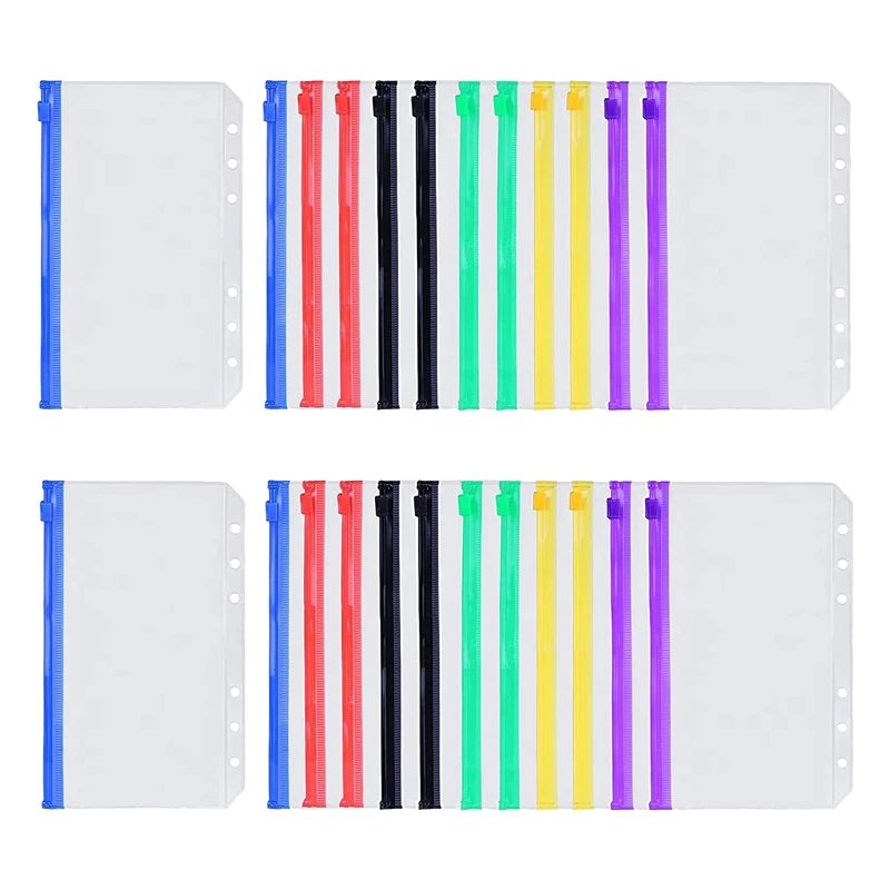 24Pcs Waterproof PVC Binder Pockets A6 Size Multicolor Zipper Cash Envelopes For 6-Ring Notebook Binder Planner
24Pcs Waterproof PVC Binder Pockets A6 Size Multicolor Zipper Cash Envelopes For 6-Ring Notebook Binder Planner