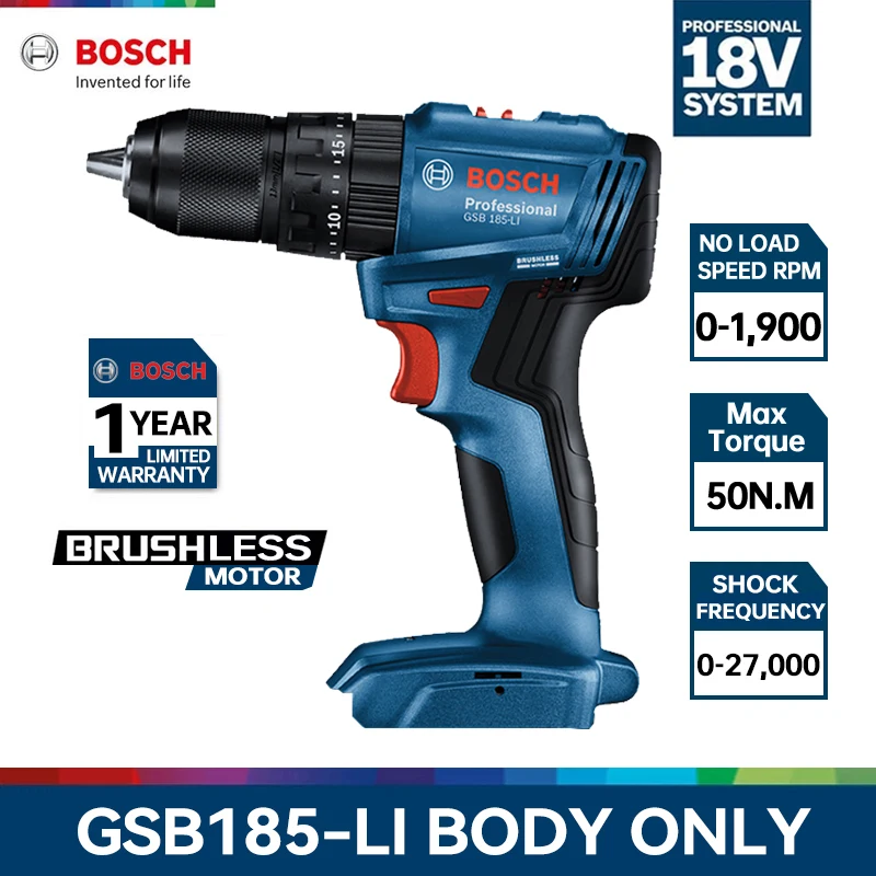 

Bosch Brushless Cordless Impact Drill GSB 185-LI Body Only 18V Electric Screwdriver Driver Household Multifunctional Power Tool