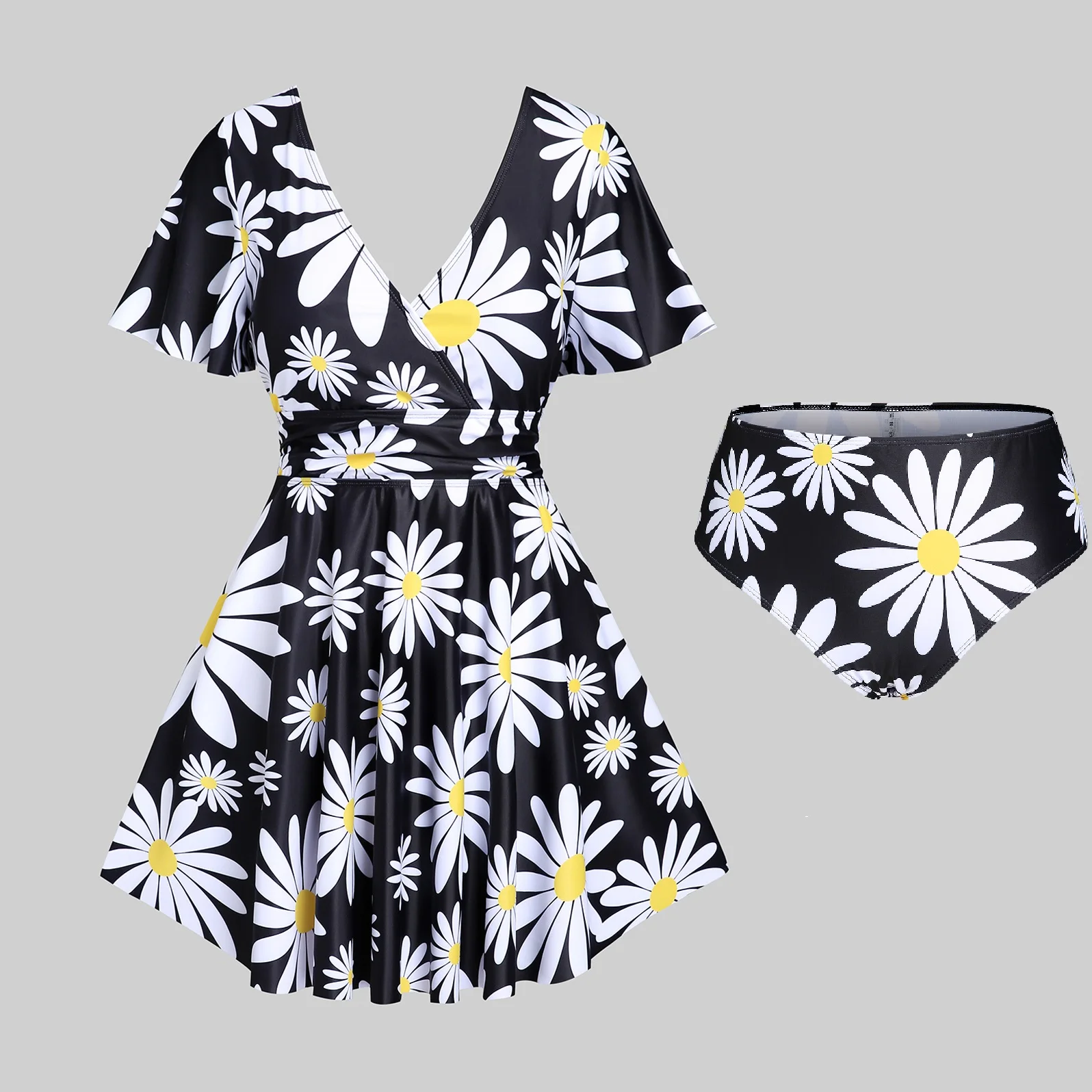 Модный женский купальник из 2 предметов размера плюс с принтом маргаритки, сексуальный купальник с v-образным вырезом, летний пляжный костюм 
Модный женский купальник из 2 предметов размера плюс с принтом маргаритки, сексуальный купальник с v-образным вырезом, летний пляжный костюм