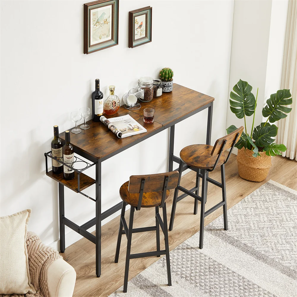 Industrial Style Bar Table Set with wine bottle storage rack, Rustic Brown
Industrial Style Bar Table Set with wine bottle storage rack, Rustic Brown