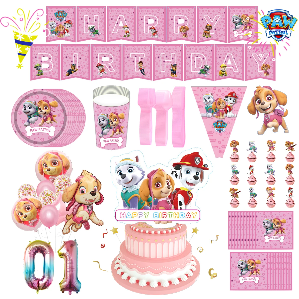PAW Patrol Skye Figures Party Supplies Kawaii Pink Disposable Tableware Plate Cup Spoon Children Birthday Decorations Balloons
PAW Patrol Skye Figures Party Supplies Kawaii Pink Disposable Tableware Plate Cup Spoon Children Birthday Decorations Balloons