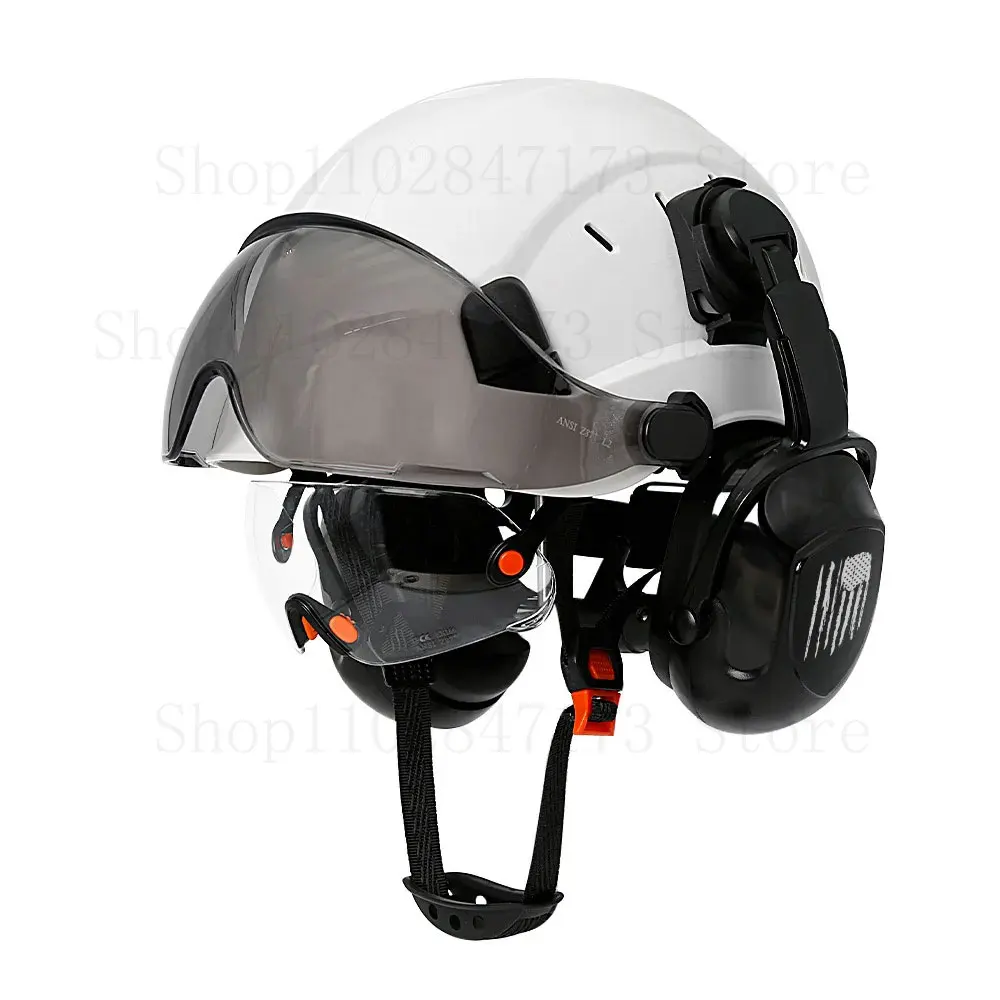 

Construction Safety Helmet With Visor Built In Goggle Earmuffs For Engineer Hard Hat ANSI Industrial Work Cap Head Protection