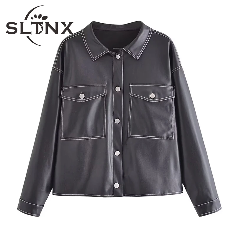 Модные женские Куртки из искусственной кожи SLTNX 2022, черные куртки с отложным воротником и карманами, женское однобортное плотное пальто
Модные женские Куртки из искусственной кожи SLTNX 2022, черные куртки с отложным воротником и карманами, женское однобортное плотное пальто