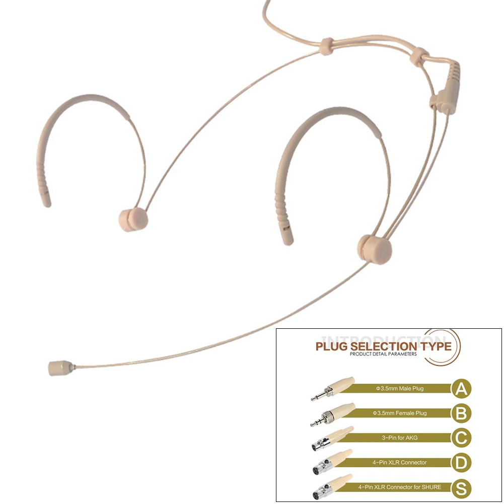 Beige Double Earhook Headset Mic Headworn Microphone 3.5mm 3 Pin 4 Pin XLR Plug Headworn Microphone Portable Audio Video
Beige Double Earhook Headset Mic Headworn Microphone 3.5mm 3 Pin 4 Pin XLR Plug Headworn Microphone Portable Audio Video