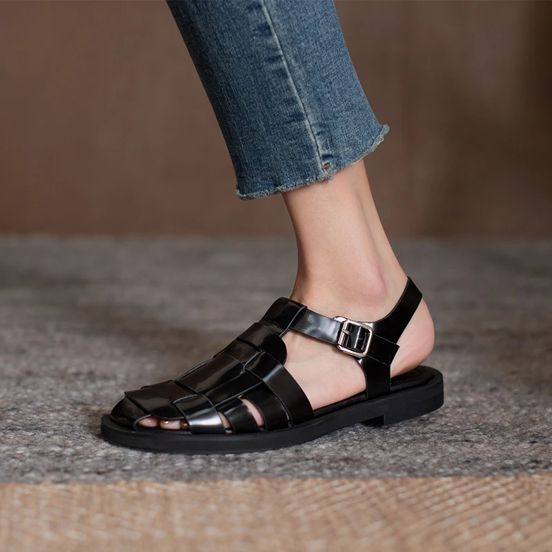 New Genuine Leather Women Shoes Bohemian Fashion Buckle Strap Sandals for Women Round Toe Thick Heel Handmade Flats Shoes Rome
New Genuine Leather Women Shoes Bohemian Fashion Buckle Strap Sandals for Women Round Toe Thick Heel Handmade Flats Shoes Rome