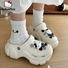 Sanrio Hello Kitty Platform Shoes Women Luxury Design Hole Shoe Cartoon Accessories Fashion Slippers Y2k New High Heel Sandals